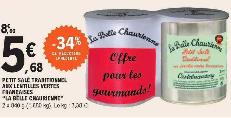 petit salé traditionnel aux lentilles vertes françaises "la belle chaurienne"