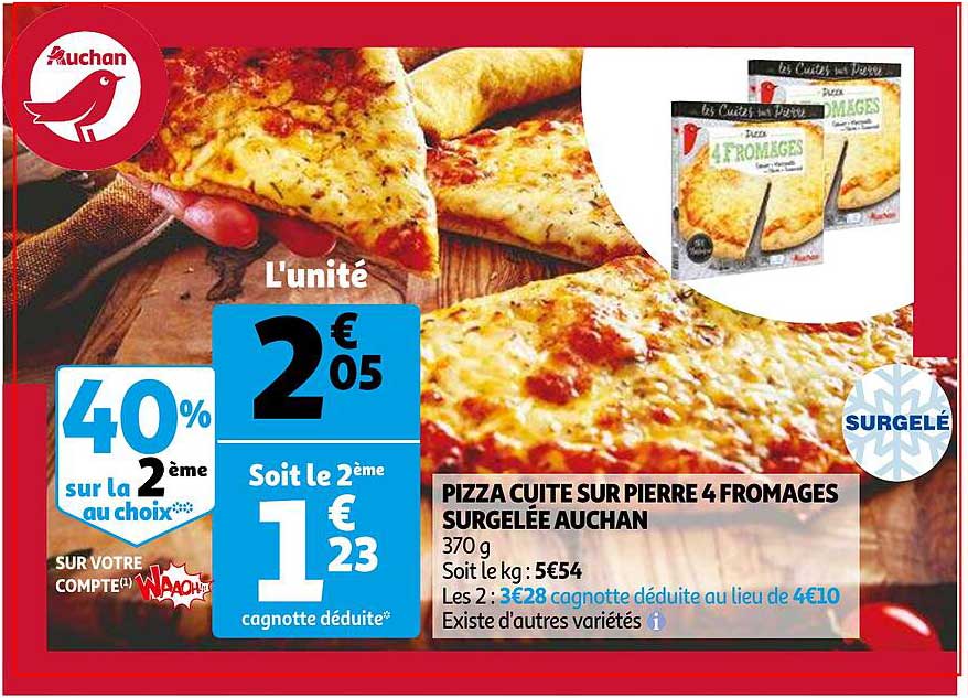 Pizza Cuites Sur Pierre 4 Fromages Surgelée Auchan