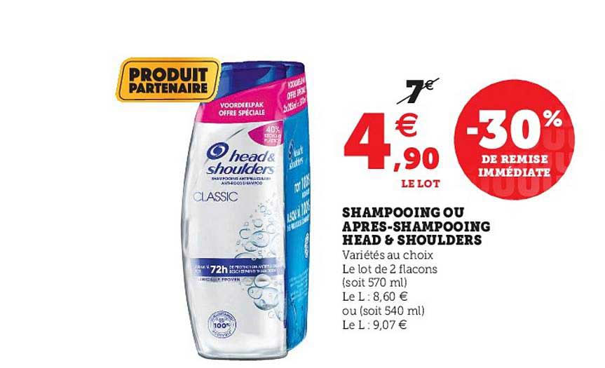 shampooing ou après-shampooing head & shoulders -30% de remise immédiate