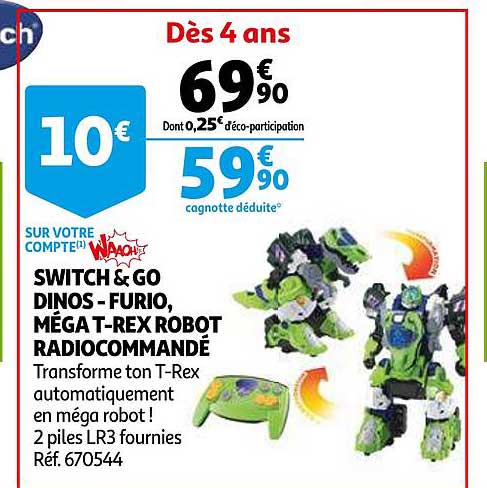 switch & go dinos - furio, méga t-rex robot radiocommandé
