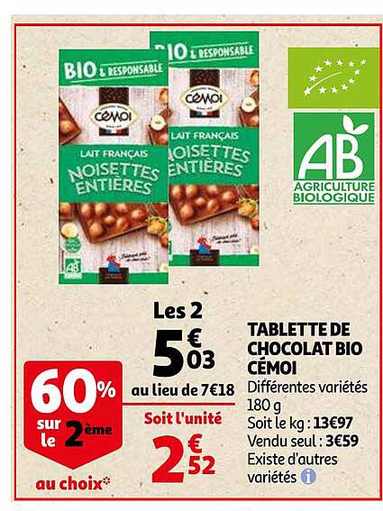 Tablette De Chocolat Bio Cémoi