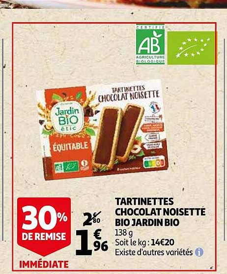 tartinettes chocolat noisette bio jardin bio