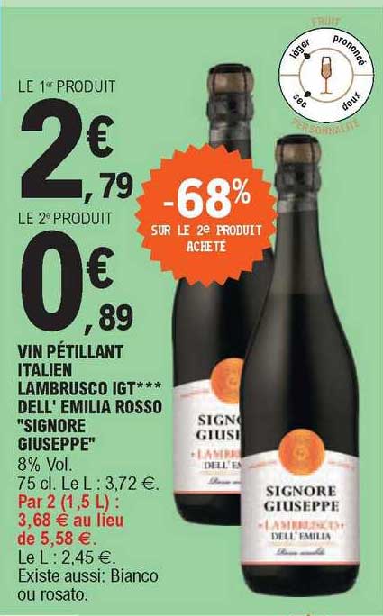 vin pétillant italien lambrusco igt dell' emilia rosso "signore giuseppe"