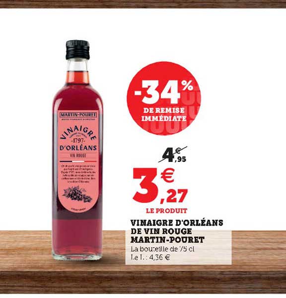 vinaigre d'orléans de vin rouge martin-pouret -30% de remise immédiate