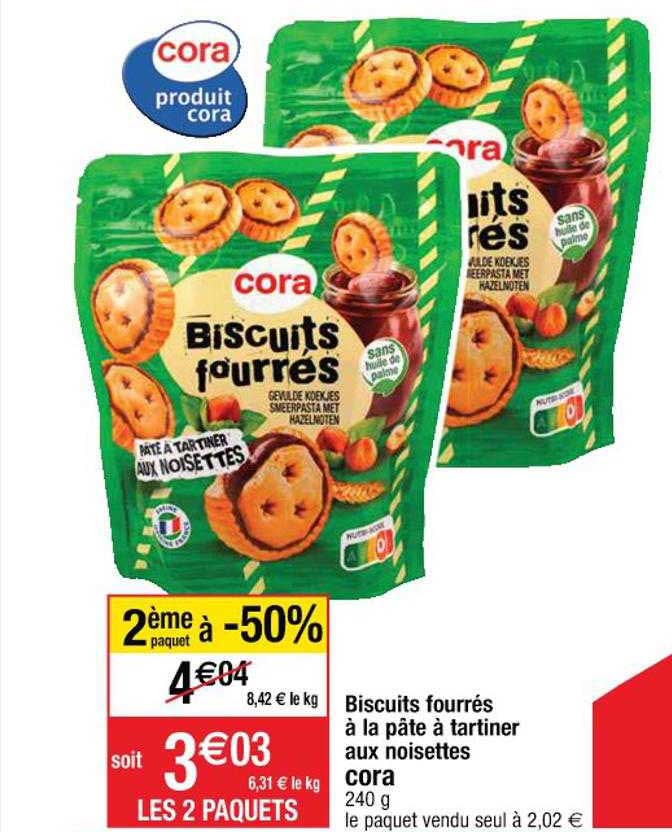 Biscuits Fourrés à La Pâte à Tartiner Aux Noisettes Cora