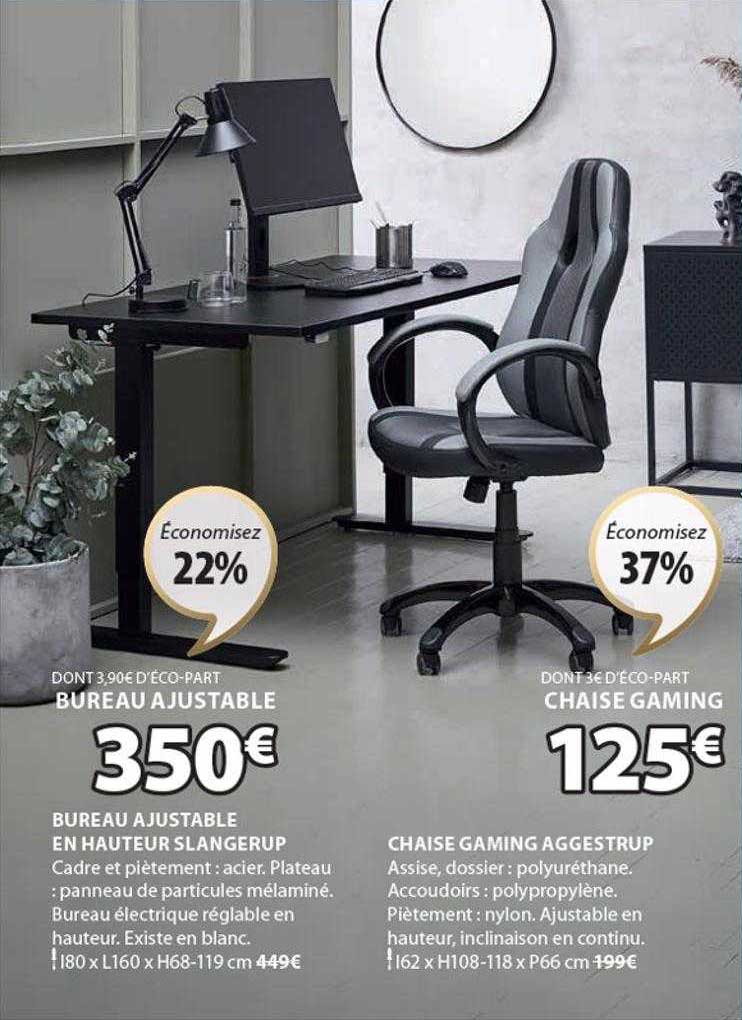 bureaux ajustable en hauteur slangerup, chaise gaming aggestrup