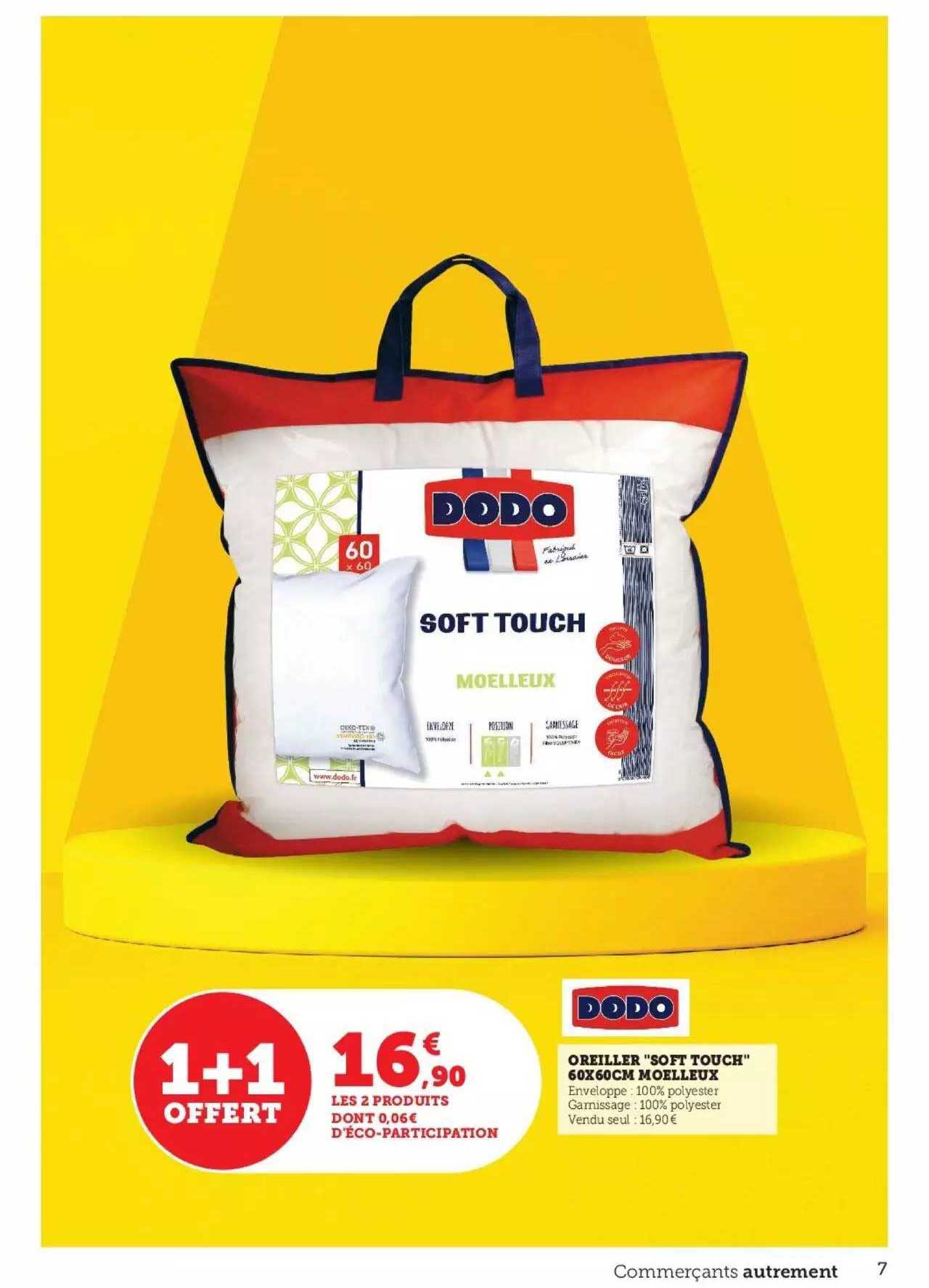 oreiller "soft touch" 60x60 cm moelleux dodo