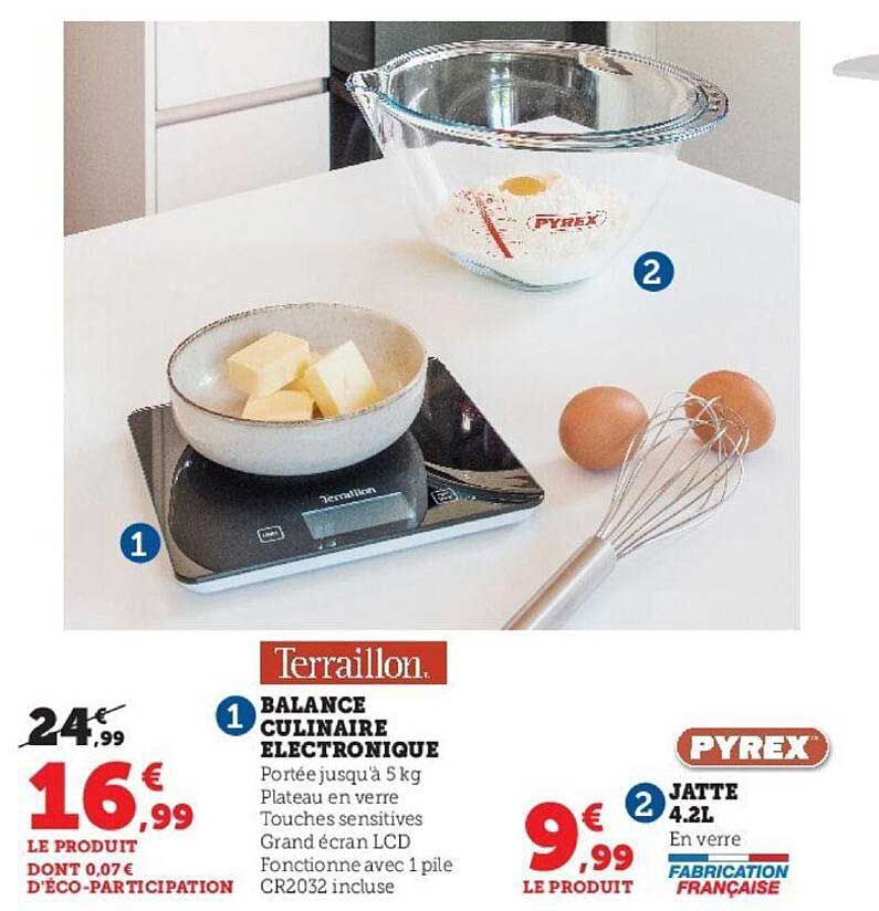 balance culinaire électronique terraillon, jatte 4.2l pyrex