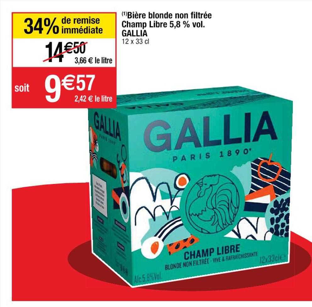 bière blonde non filtrée champ libre 5,8% vol. gallia