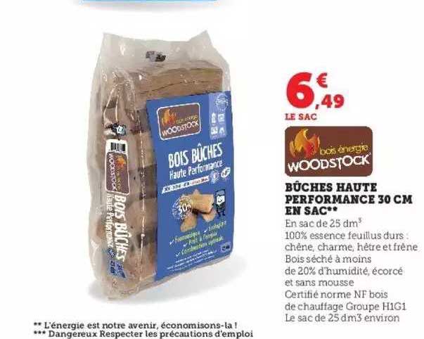 Bûches Haute Performance 30 Cm En Sac Woodstock