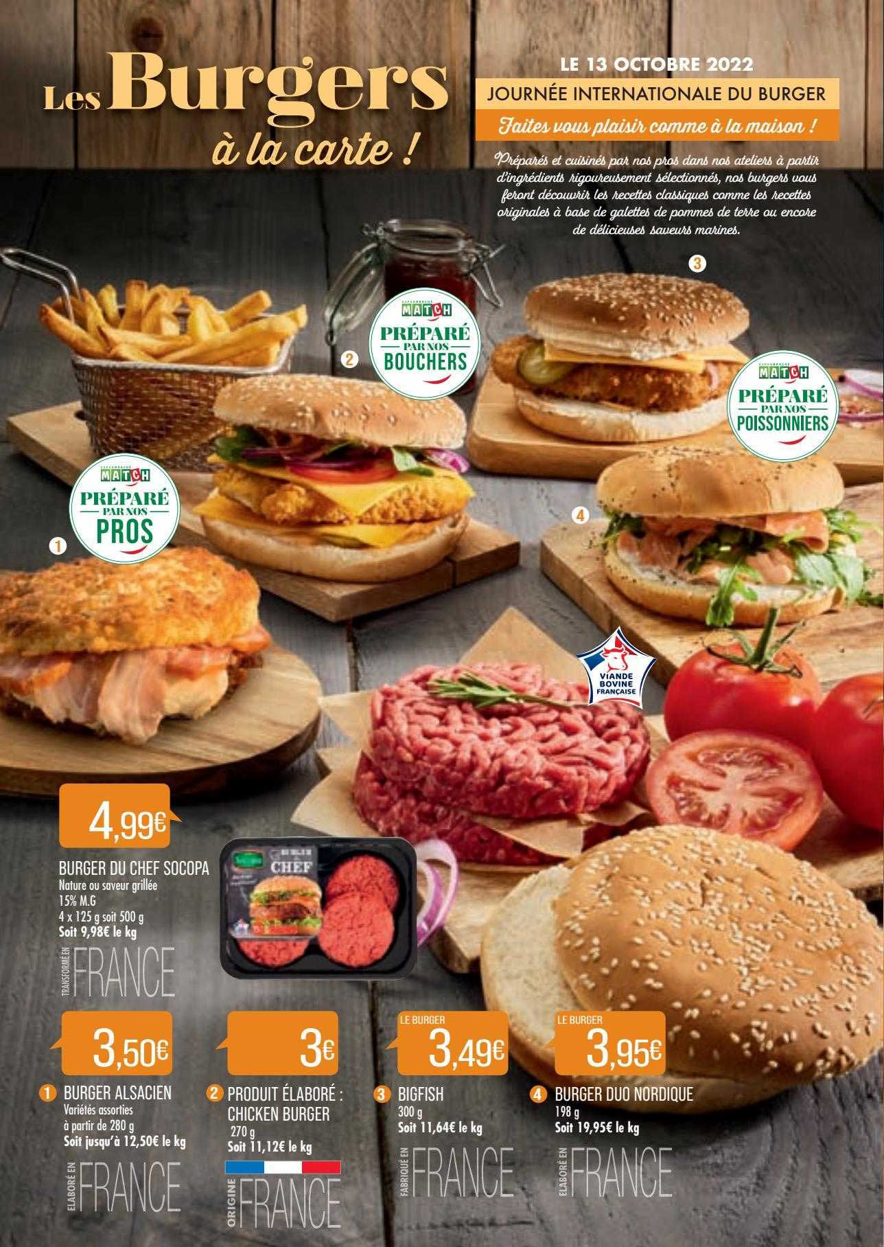 burger du chef socopa, burger alsacien, produit élaboré : chicken burger, bigfish, burger duo nordique