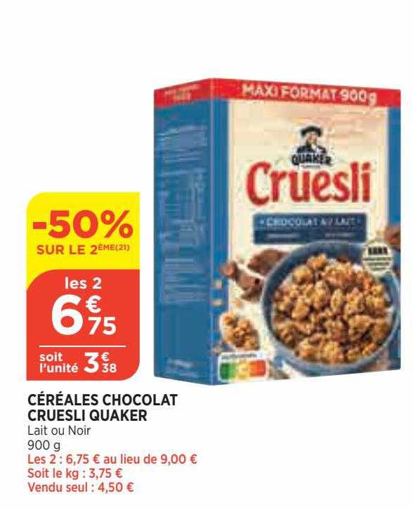 Céréales Chocolat Cruesli Quaker