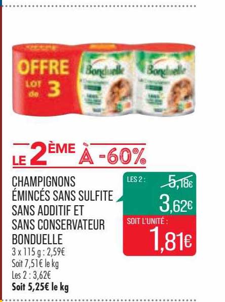 champignons émincés sans sulfite sans additif et sans conservateur bonduelle