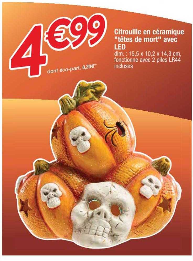citrouille en céramique "têtes de mort" avec led
