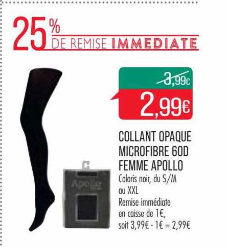 collant opaque microfibre 60d femme apollo