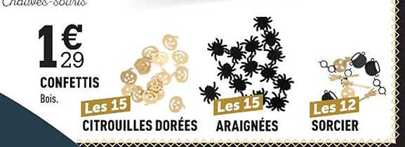 confettis, citrouilles dorées, araignées, sorcier