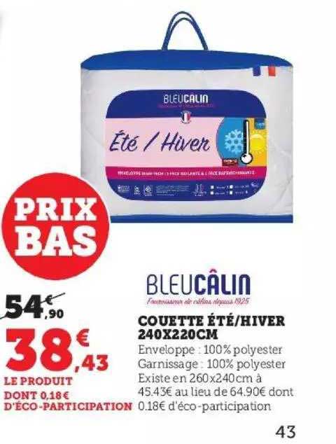 couette été-hiver 240x220 cm bleucâlin