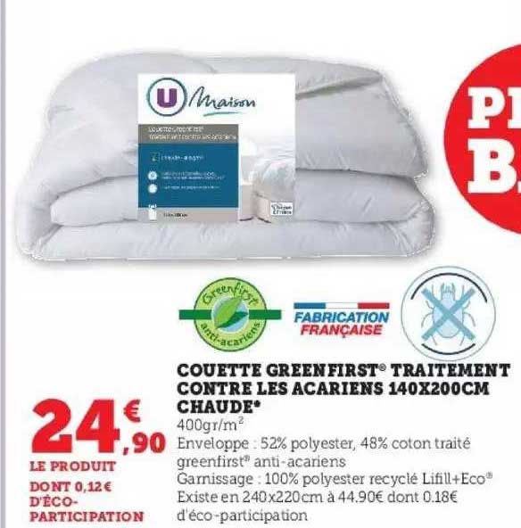 couette green first traitement contre les acariens 140x200 cm chaude u maison