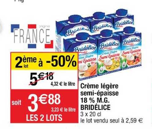 crème légère semi-épaisse 18% m.g. bridélice