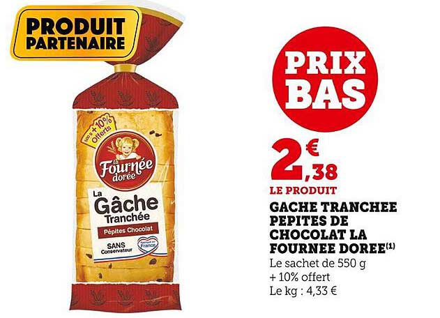 gâche tranchée pépites de chocolat la fournée dorée