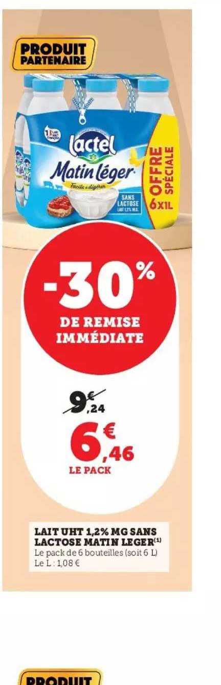 lait uht 1,2% mg sans lactose matin léger