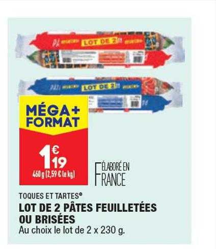 lot de 2 pâtes feuilletées ou brisées toques et tartes