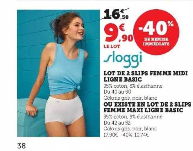 lot de 2 slips femme midi ligne basic ou existe en lot de 2 slips femme maxi ligne basic sloggi