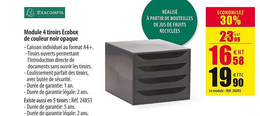 module 4 tiroirs ecobox de couleur noir opaque exacompta