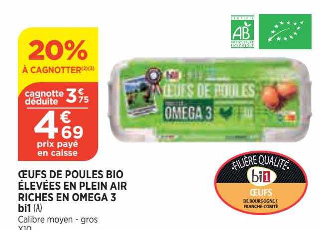 oeufs de poules bio élevées en plein air riches en oméga 3 bi1
