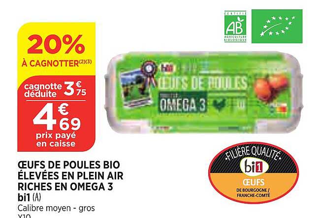 oeufs de poules bio élevées en plein air riches en oméga 3 bi1