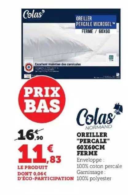 oreiller "percale" 60x60 cm colas normand