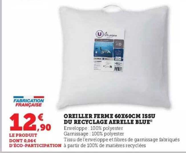 oreiller ferme 60x60 cm issu du recyclage aerelle blue u maison