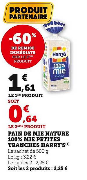 Pain De Mie Nature 100% Mie Pépites Tranchés Harry's