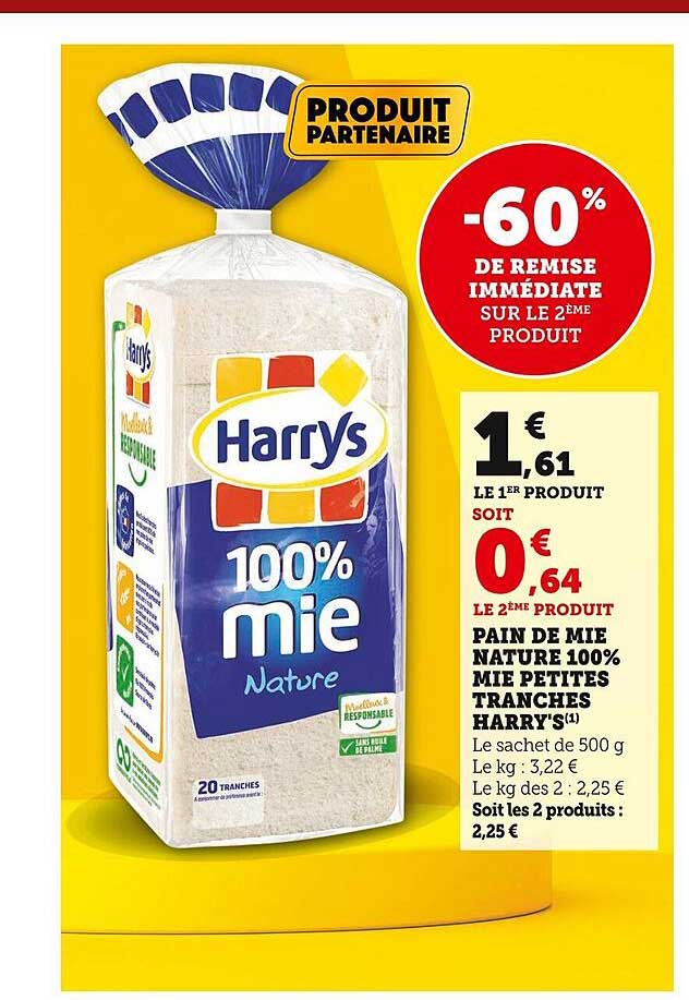 pain de mie nature 100% mie petites tranches harry's