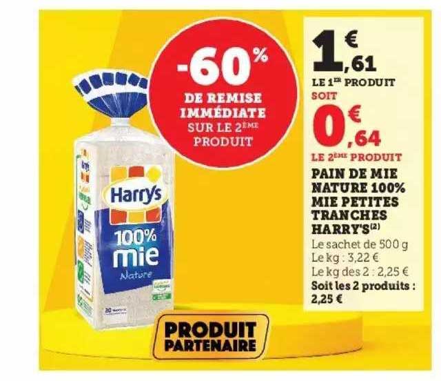 pain de mie nature 100% mie petites tranches harrys