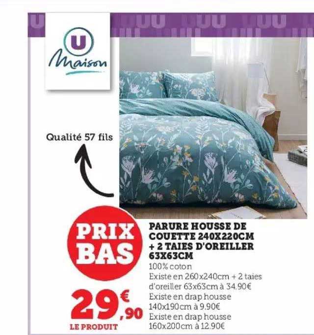 parure housse de couette 240x220 cm + 2 taies d'oreiller 63x63 cm u maison