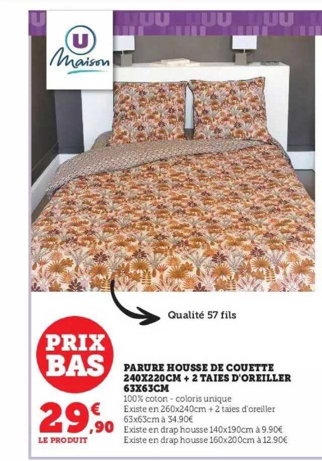 parure housse de couette 240x220 cm + 2 taies d'oreillers 63x63 cm u maison
