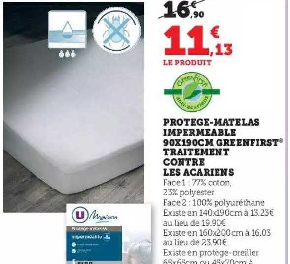 protège-matelas imperméable 90x190 cm green first traitement contre les acariens u maison