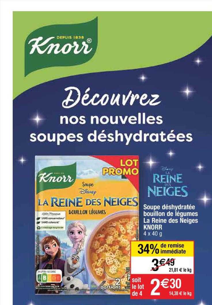 soupe déshydratée bouillon de légumes la reine des neiges knorr