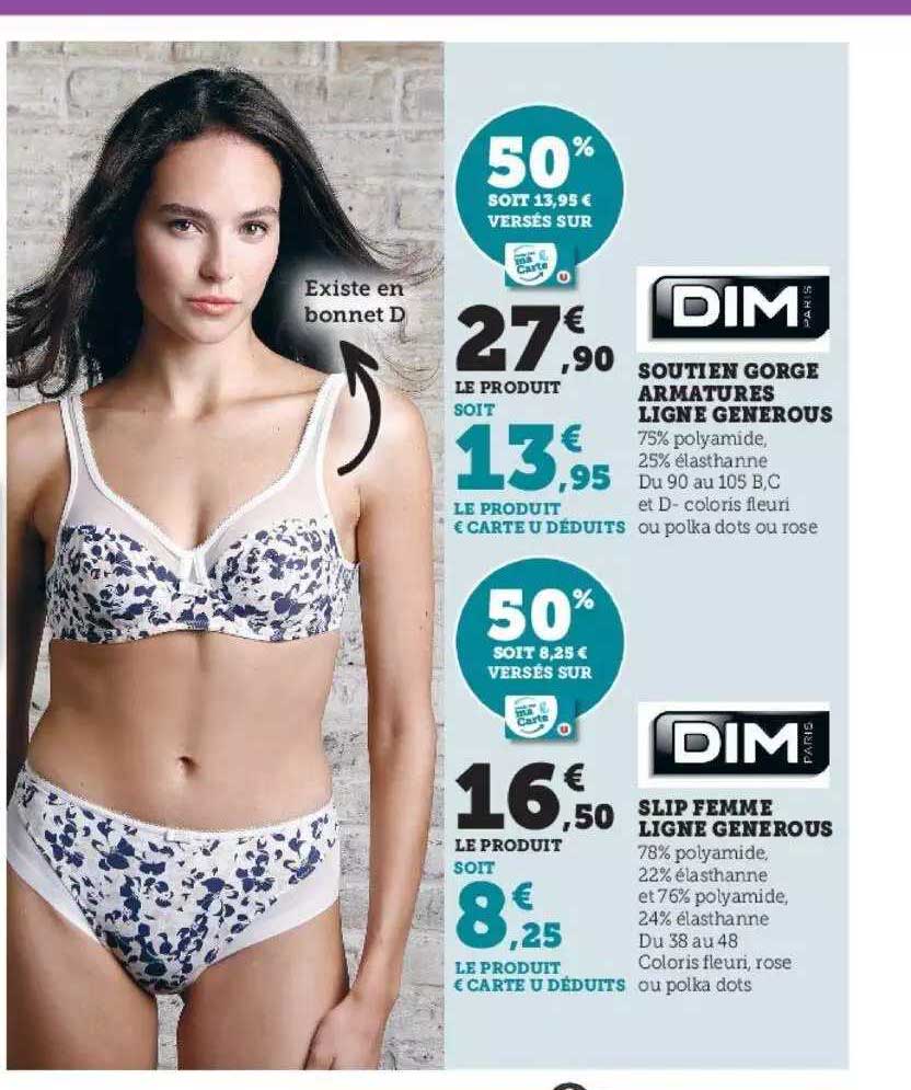 soutien gorge armatures ligne generous, slip femme ligne generous dim paris