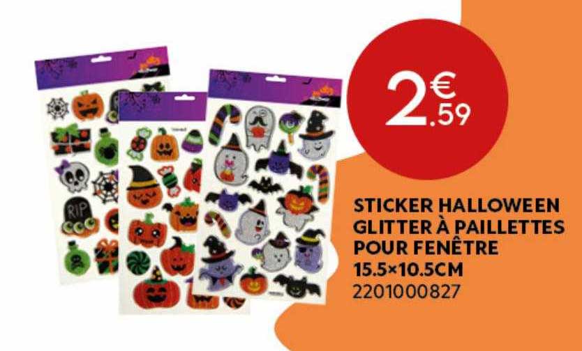 sticker halloween glitter à paillettes pour fenêtre 15.5x10.5 cm