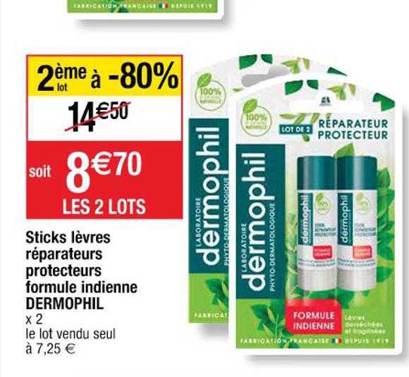 sticks lèvres réparateurs protecteurs formule indienne dermophil