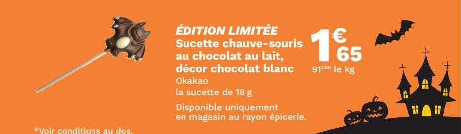 sucette chauve-souris au chocolat au lait, décor chocolat blanc okakao
