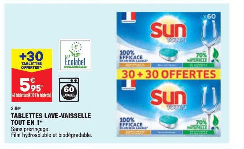 tablettes lave-vaisselle tout en 1 sun