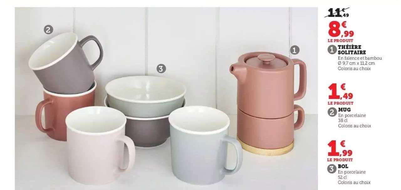 théière solitaire, mug, bol