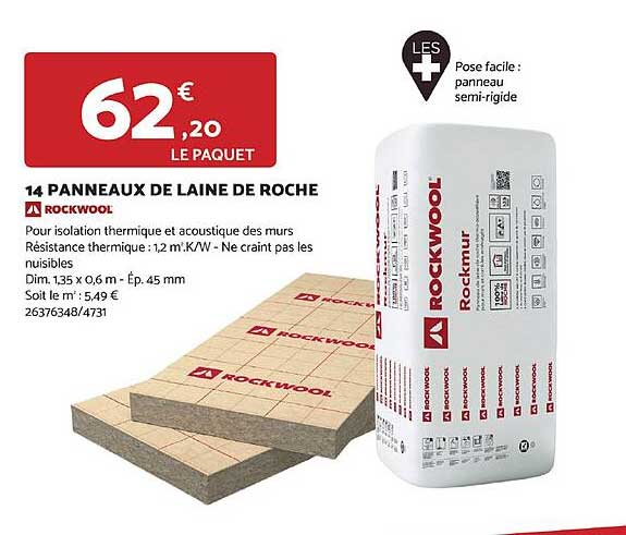 14 panneaux de laine de roche rockwool