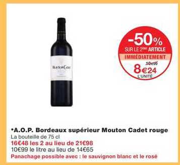 a.o.p. bordeaux supérieur mouton cadet rouge