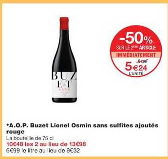 a.o.p. buzet lionel osmin sans sulfites ajoutés rouge