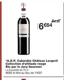 a.o.p. cabardès château lorgeril collection d'altitude rouge élu par le jury gourmet