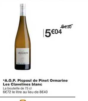 a.o.p. picpoul de pinot ormarine les ciavelines blanc